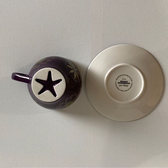 Starbucks Holiday Collection 2006 Purple Gold Star Mug Cup and Saucer - Picture 2 of 4